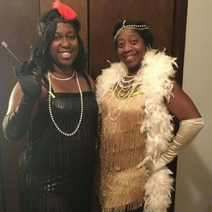 Black & silver fringe flapper costume dress
